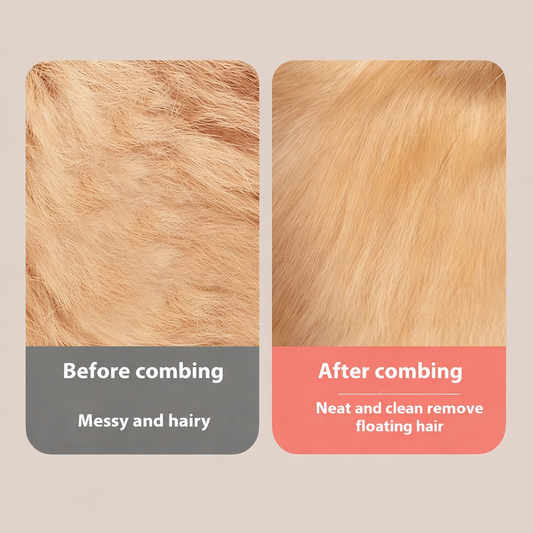 Before and after grooming results using a 2 in 1 self cleaning dog brush