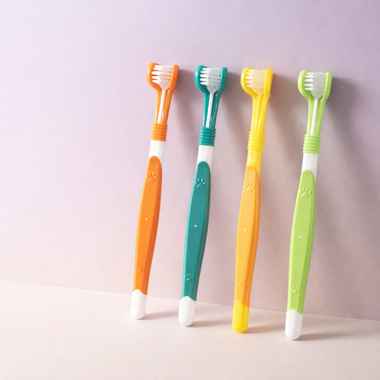 Pet oral hygiene toothbrush set in multiple colors with three-sided brush design