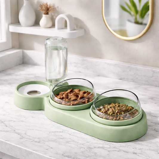 Smart pet feeder with dual bowls and water dispenser for food and drinking water