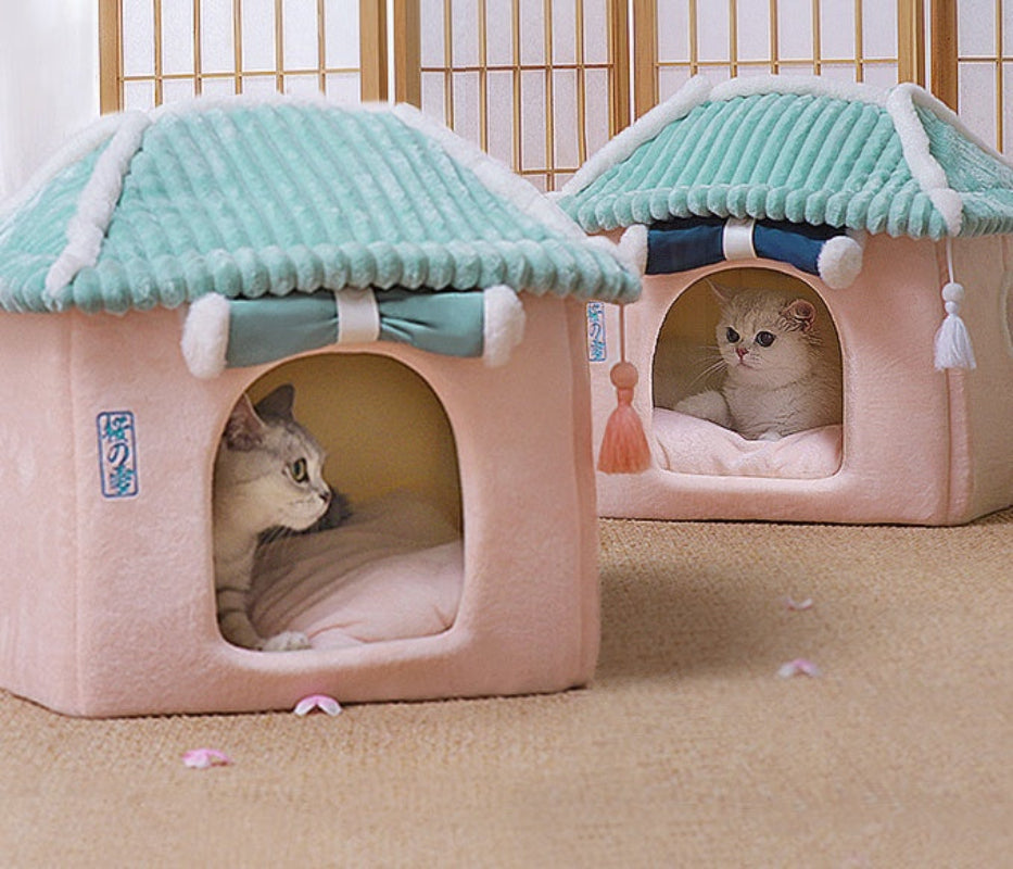 Removable Cat Bed Washable Enclosed Cat House Villa