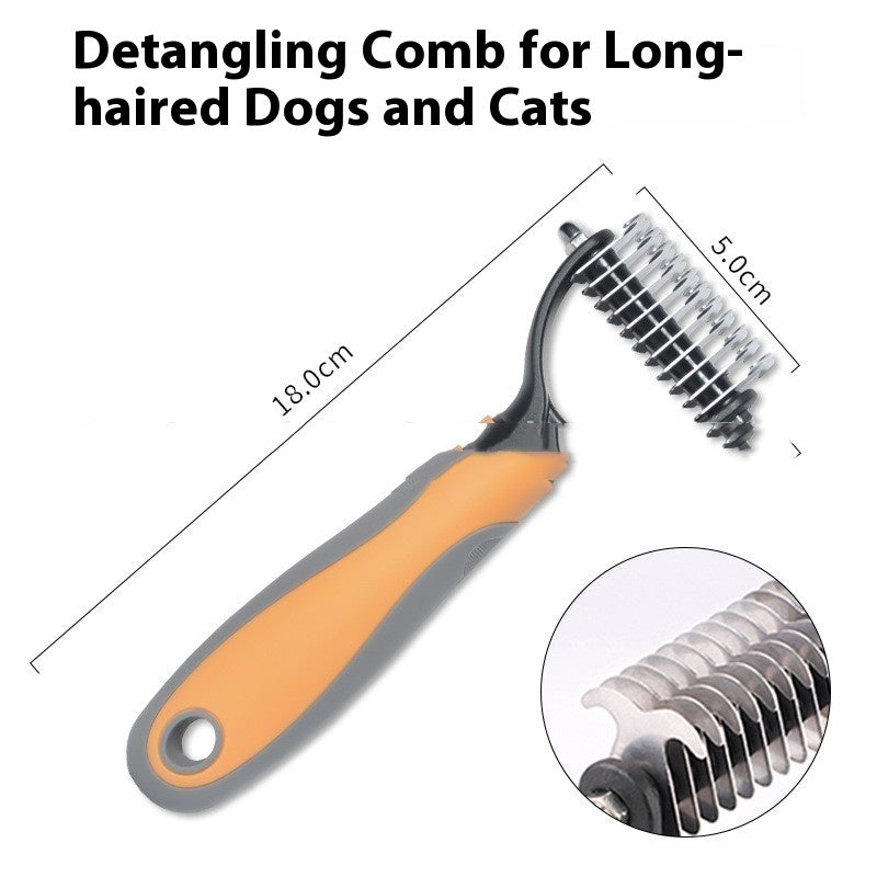 Pets Fur Knot Cutter – Dog & Cat Grooming Shedding Comb Brush with pink handle and stainless steel blades.