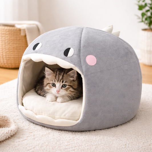 Cave cat house plush bed with kitten inside for cozy indoor sleeping