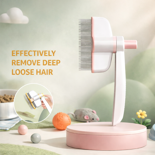 Self cleaning pet grooming comb removing deep loose hair with fine metal teeth