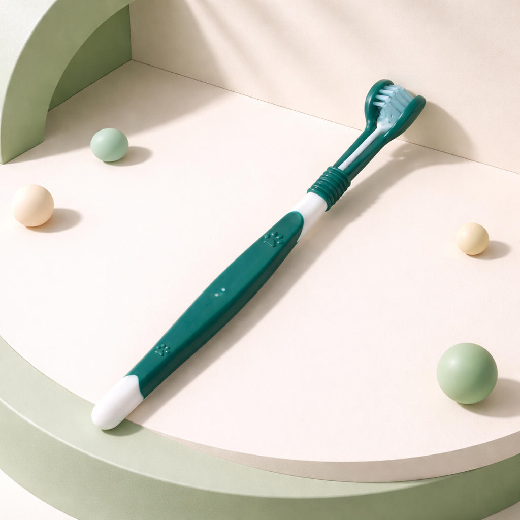Green pet oral hygiene toothbrush designed for dogs and cats dental care