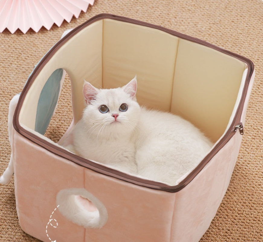 Removable Cat Bed Washable Enclosed Cat House Villa