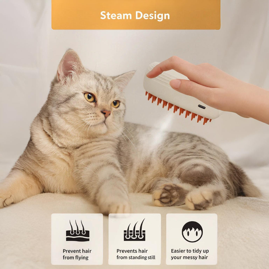 USB Rechargeable Pets Steam Brush Quiet Grooming Comb
