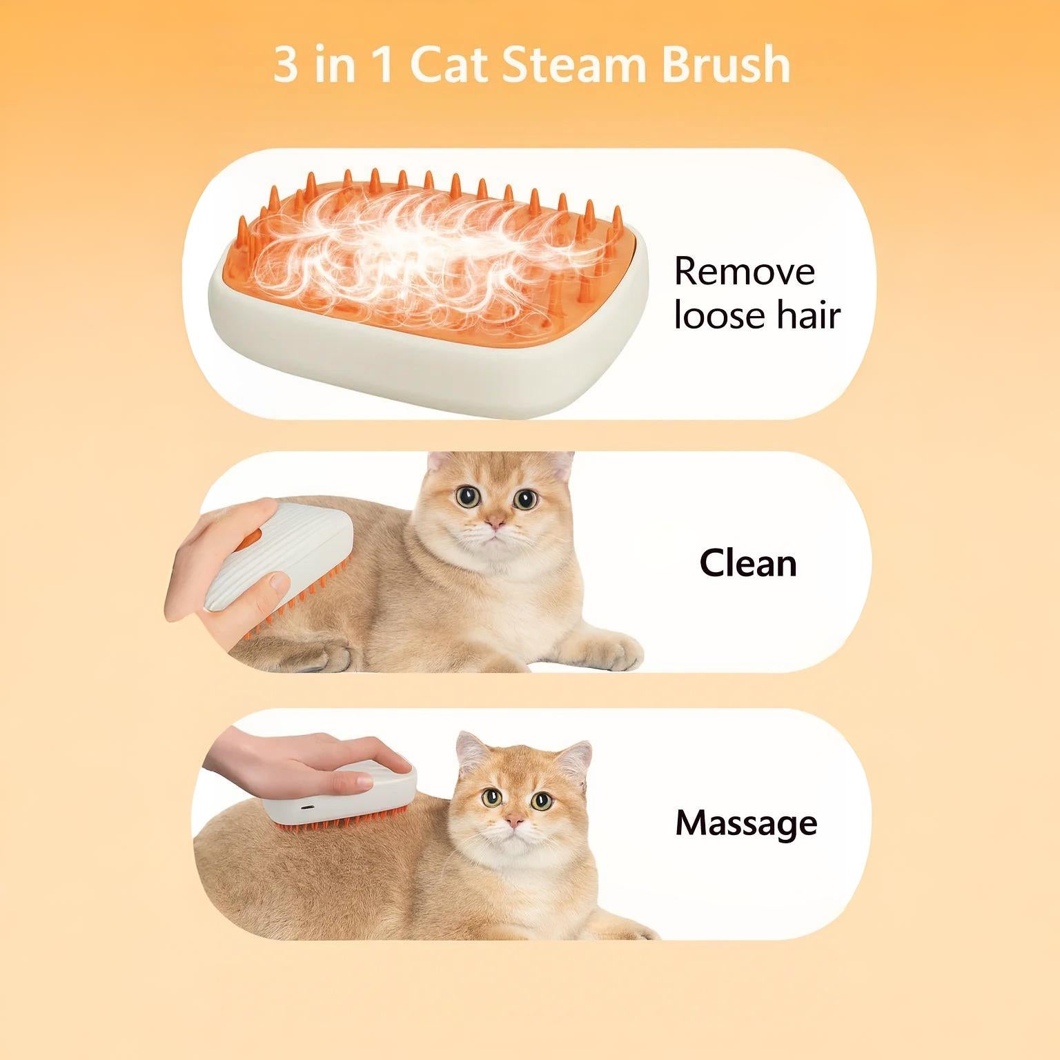 USB Rechargeable Pets Steam Brush Quiet Grooming Comb