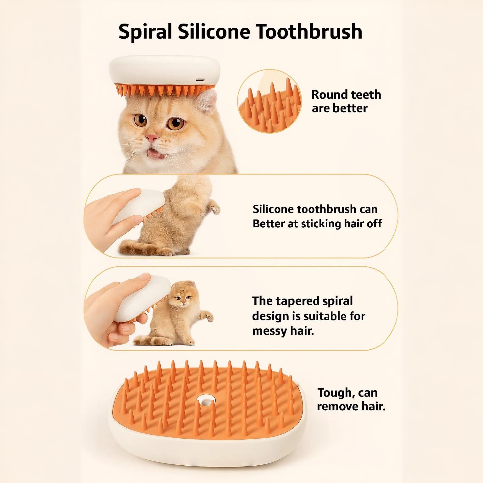 USB Rechargeable Pets Steam Brush Quiet Grooming Comb